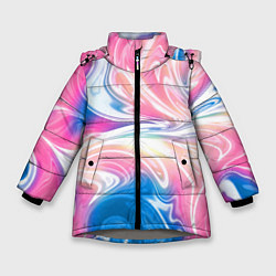 Куртка зимняя для девочки Абстрактный цветной паттерн Волны Abstract Color P, цвет: 3D-светло-серый