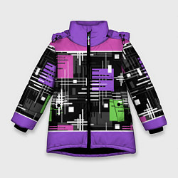 Зимняя куртка для девочки Розово-фиолетовый геометрические фигуры и полосы