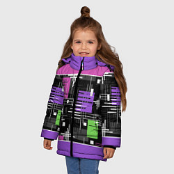 Куртка зимняя для девочки Розово-фиолетовый геометрические фигуры и полосы, цвет: 3D-черный — фото 2