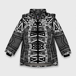 Куртка зимняя для девочки Черно-белый этнический орнамент, цвет: 3D-светло-серый