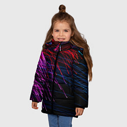 Куртка зимняя для девочки Цветные неоновые линии на чёрном фоне Colored neon, цвет: 3D-красный — фото 2