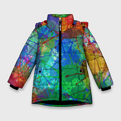 Куртка зимняя для девочки Разноцветные кляксы, цвет: 3D-черный