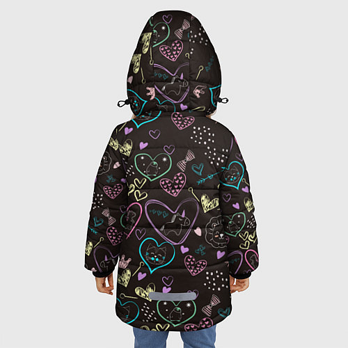 Зимняя куртка для девочки Паттерн милые животные и сердечки / 3D-Черный – фото 4