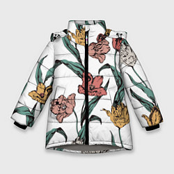 Куртка зимняя для девочки Цветы Разноцветные Тюльпаны, цвет: 3D-светло-серый