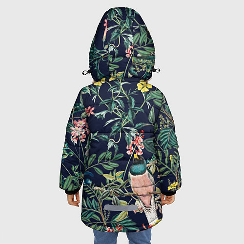 Зимняя куртка для девочки Цветы и Розовые Птицы В Саду / 3D-Черный – фото 4
