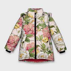 Куртка зимняя для девочки Цветы Английские Розы, цвет: 3D-красный