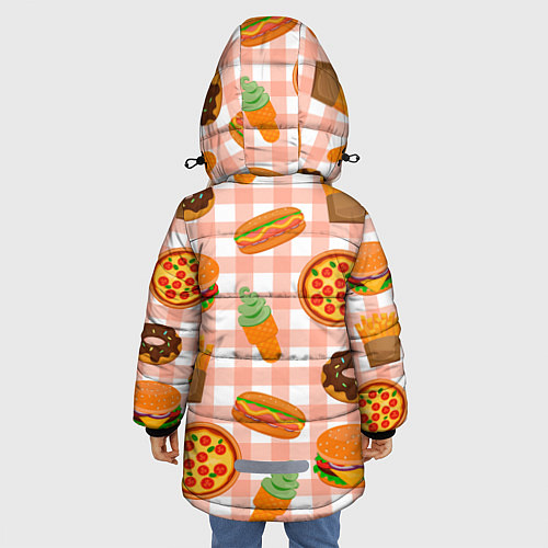 Зимняя куртка для девочки PIZZA DONUT BURGER FRIES ICE CREAM pattern / 3D-Светло-серый – фото 4