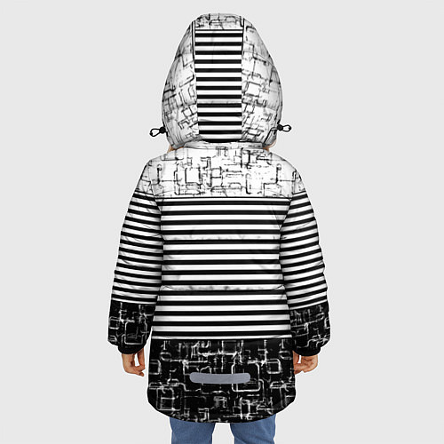 Зимняя куртка для девочки Черно-белый комбинированный абстрактный с полосаты / 3D-Черный – фото 4
