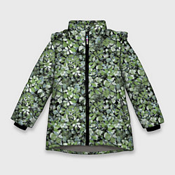Зимняя куртка для девочки Летний лесной камуфляж в зеленых тонах