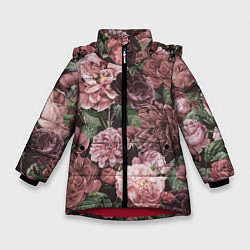 Куртка зимняя для девочки Цветы Полные Любви, цвет: 3D-красный