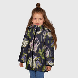 Куртка зимняя для девочки Цветы Аквилегии, цвет: 3D-светло-серый — фото 2
