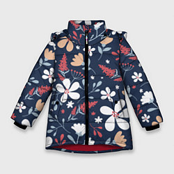 Куртка зимняя для девочки Цветы Полуночные Разноцветные, цвет: 3D-красный