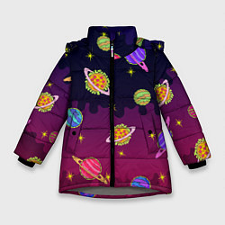 Куртка зимняя для девочки Pizza in Space, цвет: 3D-светло-серый