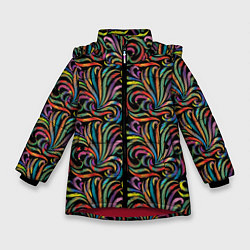 Куртка зимняя для девочки Разноцветные яркие узоры, цвет: 3D-красный