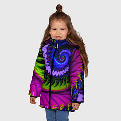 Куртка зимняя для девочки Разноцветная неоновая спираль Абстракция Multicolo, цвет: 3D-красный — фото 2