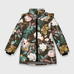 Куртка зимняя для девочки Цветы Розы Садовые, цвет: 3D-светло-серый