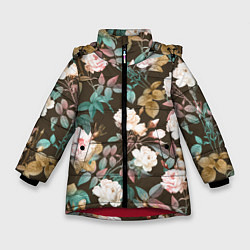 Куртка зимняя для девочки Цветы Розы Садовые, цвет: 3D-красный