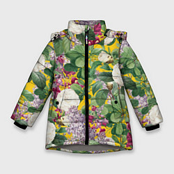 Зимняя куртка для девочки Цветы Сирень и Белые Бегонии