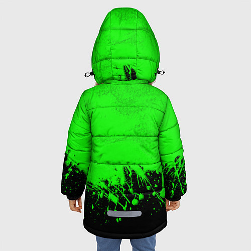 Зимняя куртка для девочки САЛАТОВЫЕ НЕОНОВЫЕ БРЫЗГИ КРАСКИ / 3D-Черный – фото 4