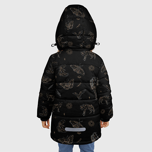 Зимняя куртка для девочки Мистические животные волк птица бабочка лошадь / 3D-Черный – фото 4