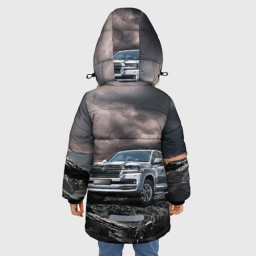 Зимняя куртка для девочки Toyota Land Cruiser 200 среди скал / 3D-Черный – фото 4