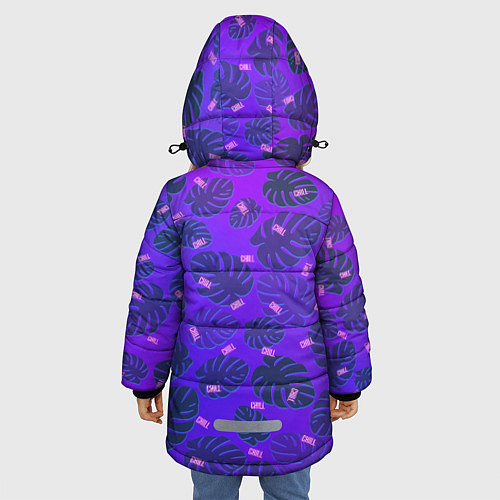 Зимняя куртка для девочки Неоновый Chill и пальмовые листья / 3D-Черный – фото 4