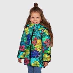 Куртка зимняя для девочки Тропические растения на бирюзовом фоне, цвет: 3D-красный — фото 2
