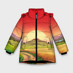 Куртка зимняя для девочки Дорога к солнцу, цвет: 3D-черный