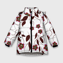 Куртка зимняя для девочки Розовые цветы вишни на светлом фоне, цвет: 3D-светло-серый