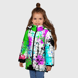 Куртка зимняя для девочки Неоновые разноцветные пятна и брызги красок, цвет: 3D-черный — фото 2