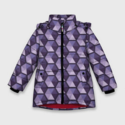 Куртка зимняя для девочки Фиолетовые шестиугольники, цвет: 3D-красный