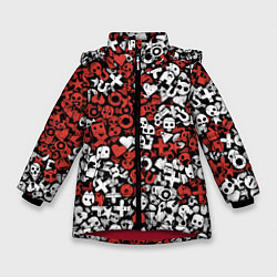 Куртка зимняя для девочки Красно-белые знаки LDR, цвет: 3D-красный