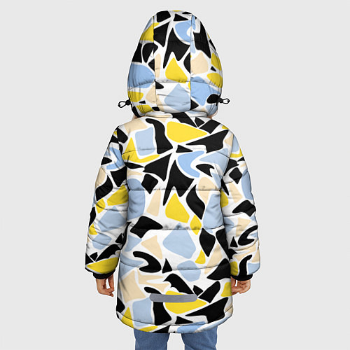Зимняя куртка для девочки Абстрактный узор в желто-голубых тонах на черном ф / 3D-Черный – фото 4