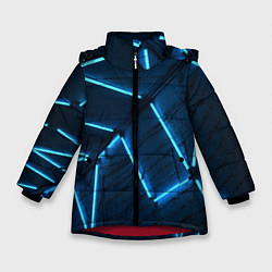 Куртка зимняя для девочки Неоновые лампы и кирпичный эффект - Голубой, цвет: 3D-красный