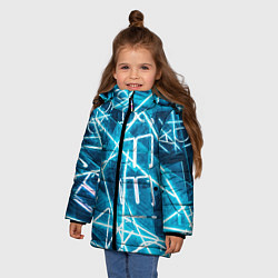 Куртка зимняя для девочки Неоновые лучи и неоновые надписи - Голубой, цвет: 3D-черный — фото 2