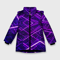 Зимняя куртка для девочки Неоновые ромбы в абстракции - Фиолетовый