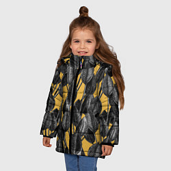 Куртка зимняя для девочки Летние Листья На Оранжевом Цвете, цвет: 3D-светло-серый — фото 2