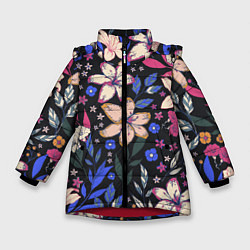 Куртка зимняя для девочки Цветы Красочные Лилии В Саду, цвет: 3D-красный