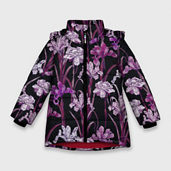 Зимняя куртка для девочки Цветы Фиолетовые Ирисы