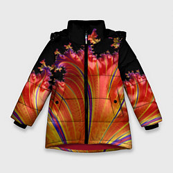 Куртка зимняя для девочки Фрактал перо жар-птицы Абстракция, цвет: 3D-красный