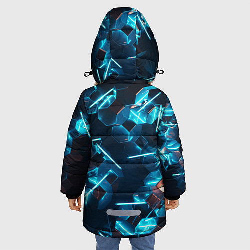 Зимняя куртка для девочки Неоновые фигуры с лазерами - Голубой / 3D-Черный – фото 4