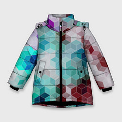 Куртка зимняя для девочки Бирюзово-коричневый геометрический узор, цвет: 3D-черный