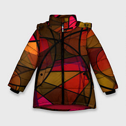 Зимняя куртка для девочки Абстрактный узор в оранжево-красных тонах