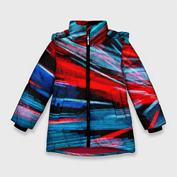 Куртка зимняя для девочки Неоновые прерывающиеся линии - Красный и голубой, цвет: 3D-красный