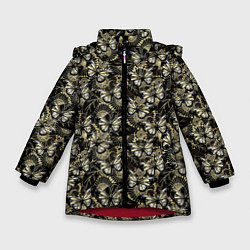 Куртка зимняя для девочки Бабочки black gold, цвет: 3D-красный