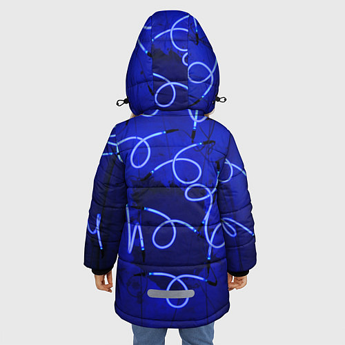 Зимняя куртка для девочки Неоновые закрученные фонари - Синий / 3D-Черный – фото 4