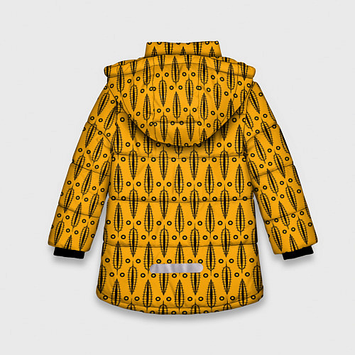 Зимняя куртка для девочки Черно-желтый современный узор Листья / 3D-Светло-серый – фото 2