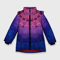 Куртка зимняя для девочки Розово-синий круглый орнамент калейдоскоп, цвет: 3D-красный