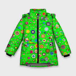Куртка зимняя для девочки TEXTURE OF MULTICOLORED FLOWERS, цвет: 3D-светло-серый