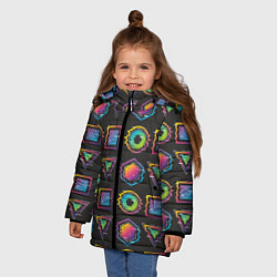 Куртка зимняя для девочки Геометрический яркий глитч, цвет: 3D-светло-серый — фото 2